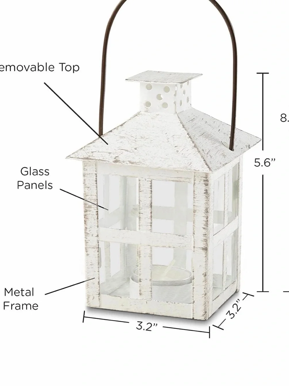 Kate Aspen Distressed White & Brown Metal-Handled Lantern